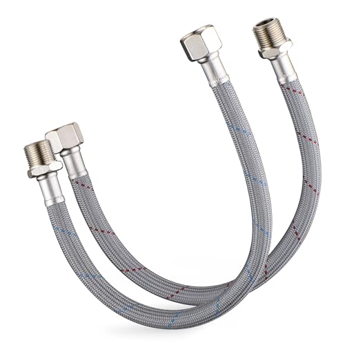 J-HVA Faucet Supply Lines Length 12" 3/8 OD Comp (Male) x 3/8 Comp (Female) | Thread Connector Braided Nylon Extension Hoses for Bathroom Kitchen Sink Faucet Hose Filter,Stainless Steel Nut (1 Pair)