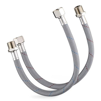 J-HVA Faucet Supply Lines Length 12" 3/8 OD Comp (Male) x 3/8 Comp (Female) | Thread Connector Braided Nylon Extension Hoses for Bathroom Kitchen Sink Faucet Hose Filter,Stainless Steel Nut (1 Pair)