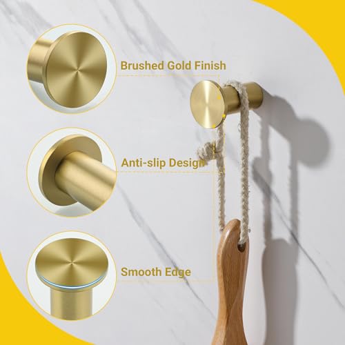 SAYAYO Brushed Gold Towel Hooks for Bathrooms, Heavy Duty Wall Hooks | Modern Coat Hook, SUS 304 Stainless Steel Robe Hook, 4 PCS - color: Gold