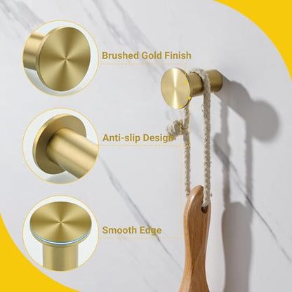 SAYAYO Brushed Gold Towel Hooks for Bathrooms, Heavy Duty Wall Hooks | Modern Coat Hook, SUS 304 Stainless Steel Robe Hook, 4 PCS - color: Gold
