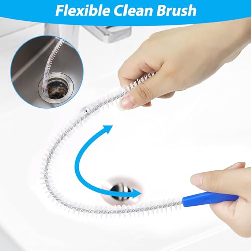 4 Pieces Drain Cleaning Brush, Sink Pipe Cleaners, Drain Brush Pipe Cleaning, Flexibly Bendable, Suitable for Toilets, Kitchen Sinks, Bathroom Bathtubs, Showers and Sewer Drains (17.71 Inches)