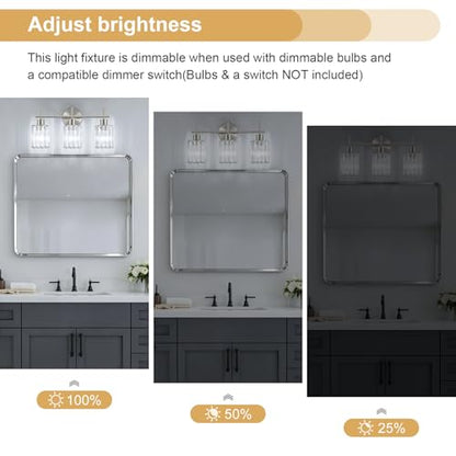 Brushed Nickel Bathroom Light Fixtures, Square, 3-Light | Vanity Lights with Crystal Shades, Modern Bathroom Lighting Fixtures over Mirror (Bulbs Not Included, E26) - color: Brushed Nickel (Square), size: 3-Light