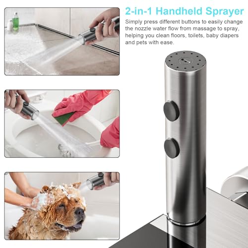 Shower Faucet Sets Complete Thermostatic Shower System Piano-Key Digital Shower Combo Wall Mounted Shower Trim Kit with 11.8" Rain Shower Head,4.5" Shower Head 2 in 1 Handheld Tub Spout (Gray)