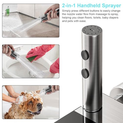 Shower Faucet Sets Complete Thermostatic Shower System Piano-Key Digital Shower Combo Wall Mounted Shower Trim Kit with 11.8" Rain Shower Head,4.5" Shower Head 2 in 1 Handheld Tub Spout (Gray)