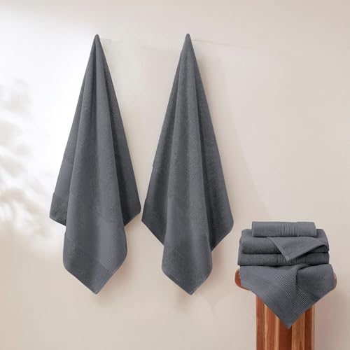 Modern Threads Air Cloud 6-Piece Towel Set - 100% Zero-Twist Cotton, 500 GSM, Quick Dry & Plush, Charcoal - color: Charcoal, size: 6 Pcs Towel Set