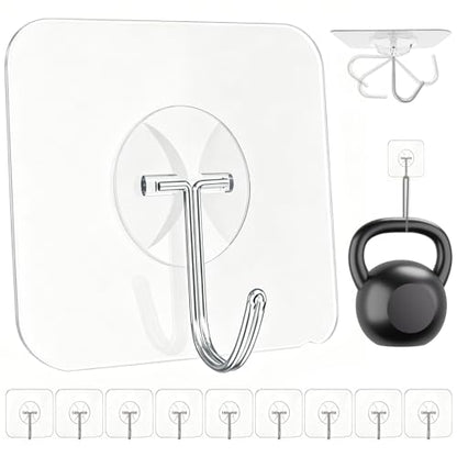 Latoxcaa Heavy Duty Adhesive Wall Hooks - Strong & Transparent, Hold up to 22lb, Waterproof & Reusable, Ideal for Kitchen, Bathroom, and Office (10 Pack) - size: 10 Medium Hooks