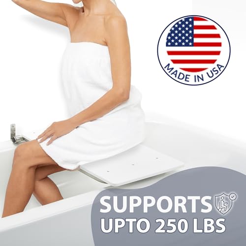 Bathtub Seat for Seniors & Adults - Folding Wall Mount Bench / ADA Bathroom Safety Assist / 304 Stainless Steel / HDP High-Density Polymer / 32" x 15"