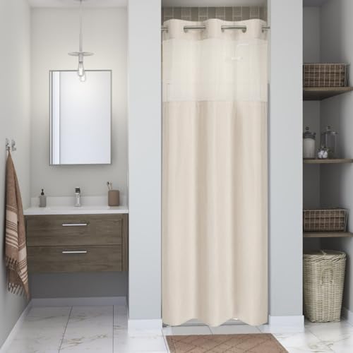 eachope No Hook Linen Texture Shower Curtain with Snap-in Liner,36x74 Cream | 230GSM Thick Fabric,Hotel Luxury Decor,Mesh Top Window,Waterproof & Machine Washable,for Shower Stall or Bathroom - color: Cream, size: 36"W x 74"L (Pack of 1)