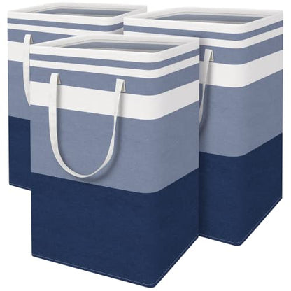 BlissTotes 3-Pack Laundry Basket, Collapsible Laundry Hamper, Blue, 75L | Laundry Clothes Hamper, Hampers for Bedroom, Freestanding Hamper with Handles, Clothes Laundry Basket - color: Blue, size: 75L