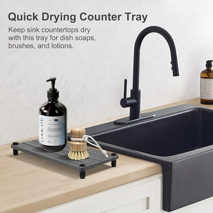 Drying Stone Tray, 11" x 4.3" Instant Dry Sink for Bathroom & Kitchen Counter, Water Absorbing Stone Tray for Sink, Diatomite Absorbent Coasters, Dish Soap Dispenser Sponge Holder