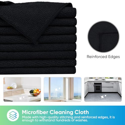 HOMEXCEL 24PK Microfiber Cleaning Cloth, Cleaning Rag for Home, 11.5x11.5in | Reusable, Lint Free, Scratch-Free and Highly Absorbent Towels for Kitchen, Window and Glass, Cars, Black - color: Black
