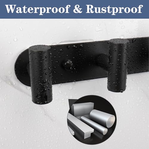 Wall Mounted Coat Hook Rack with 6 Heavy Duty Stainless Steel Hooks for Hanging Clothes, Jackets, Towels - Matte Black - color: Matte Black, size: 6 Hook