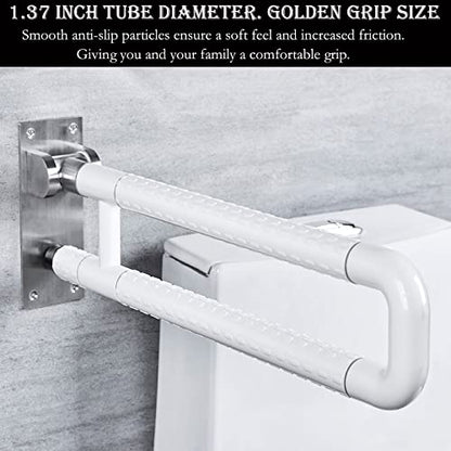 28 Inch Toilet Grab Bar Flip Up Stainless Steel with ABS Handicap Rails Load Capacity of 150 kg 330 lbs Grab Bars Toilet Rail Bathroom U Shaped and Wall Mount Safety for Injured Patients White - color: White, size: 28 in