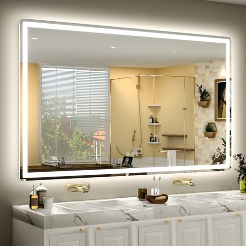 SMIROR 60x36 LED Lighted Bathroom Vanity Mirror with Lights for Wall | Front Lit and Backlit, Rounded-Corner Rectangle, 3 Color, Anti-Fog, Memory, Tempered Glass, UL, Horizontally/ Vertically - color: Frameless, size: 60"L x 36"W