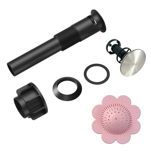 Bathroom Sink Drain with Overflow,Nickel Brushed Bathroom Sink Stopper | Pop Up Drain Assembly with Detachable Basket Stopper,for Bathroom Vanity Vessel Sink,with Silicone Hair Catcher - color: Bathroom Sink Drain -Nickel Brushed