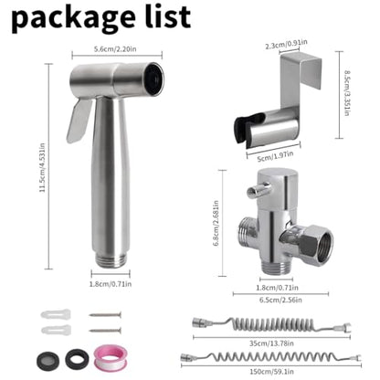 Handheld Bidet Sprayer for Toilet Kit,Stainless Steel Muslim Shower Toilet Bidet Faucets Attachment Set with T-Valve,Adjustable Water Pressure,Toilet Hose Sprayer,Cloth Diaper Spraye for Baby Wash - color: Silver set