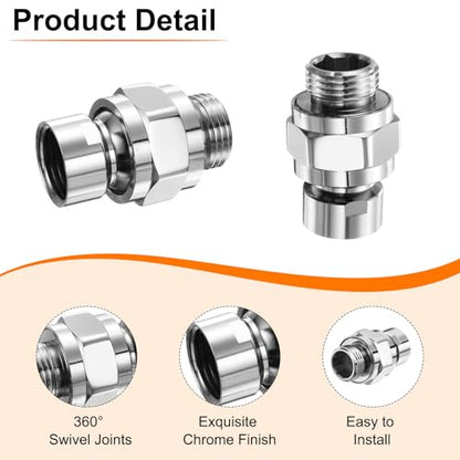 uxcell 2 Pcs Shower Head Swivel Adapter Solid Brass Adjustable Shower Arm Extension Connector Universal Shower Component Connector with PTFE Tape and Gasket for Shower System (Silver) - color: Silver