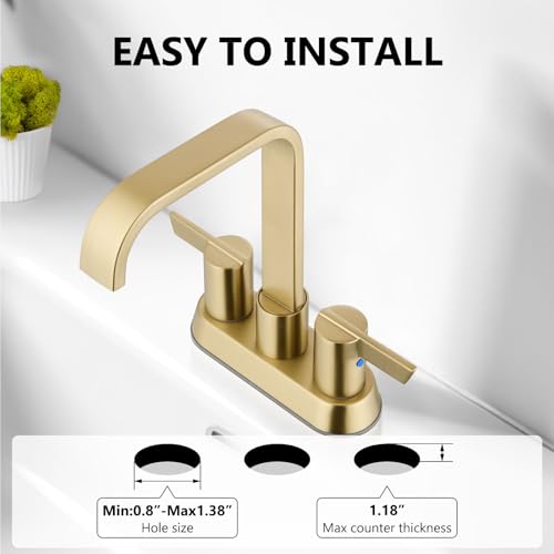 Brushed Gold Waterfall Bathroom Faucet 4 Inch Centerset,2-Handle | Stainless Steel 3-Hole Deck-Mount Design Includes Supply Lines and Pop-Up Drain for a Complete Vanity Installation - color: Brushed Gold