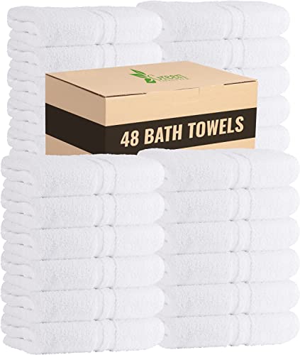 GREEN LIFESTYLE Bath Towels 24" x 50" 48 Pack - White Large Bath Towels, Soft Absorbent Thick Towels for Hotel, Spa, Gym and Bathroom Use, Cotton Blend Bulk Towel Set - color: White, size: 48 Pack