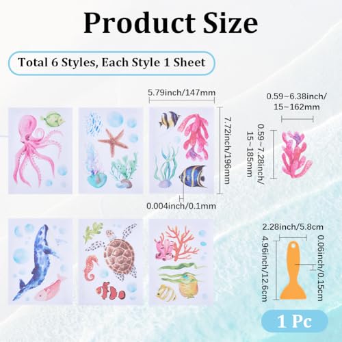6 Pages Bath Tub Non Slip Stickers Ocean Non Slip Bathtub Stickers Bulk with Scraper Plastic Adhesive Ocean Animal Conch Slippery Floor Decal for Shower and Bath Tub Home Decorations Gift - style: Marine Animal 1