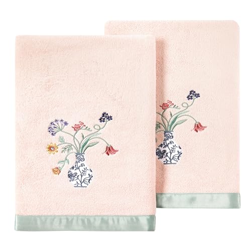 Floret 2-Piece Bath Towel Set, Charming Blue & White Vase Motif, Superior Turkish Cotton, Super Absorbent, Chic Bathroom Upgrade, 2 Bath Towels, Blush - color: Blush, size: 2 Pcs Bath Towel
