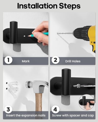 Optish 2 Pack Coat Rack Wall Mount, Black Bathroom Towel Rack with 10 Hooks, Heavy Duty 66LB Coat Hook for Towels, Robes, Bags, Hat Rack Key Holder for Entryway, Bedroom - color: Black