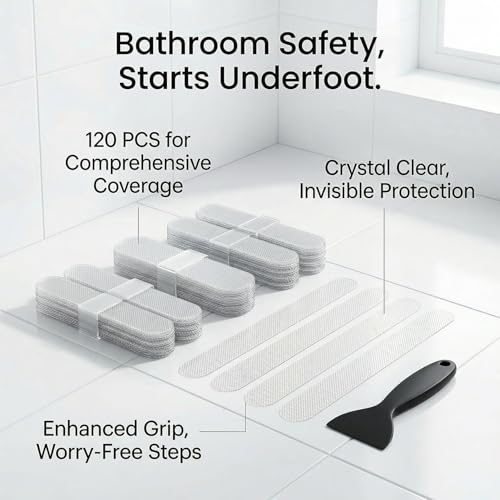 Anti Slip Shower Stickers, 120 Pieces Rectangular Shower Floor Non Slip Stickers, Adhesive Decals Safety Strips with Scraper for Bath Tub, Shower Floor and Stairs (Clear) (120 Rectangular) - size: 120 Rectangular