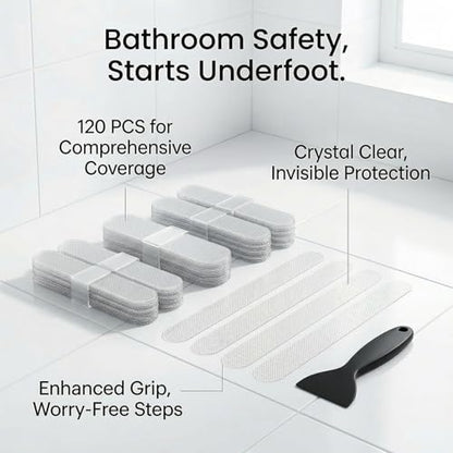 Anti Slip Shower Stickers, 120 Pieces Rectangular Shower Floor Non Slip Stickers, Adhesive Decals Safety Strips with Scraper for Bath Tub, Shower Floor and Stairs (Clear) (120 Rectangular) - size: 120 Rectangular