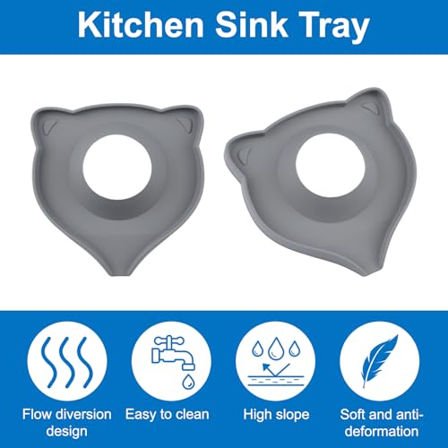 INCREWAY 2PCS Silicone Faucet Mats, Sink Splash Guard, Draining Countertop Protect, Kitchen Bathroom Sink Faucet Mat,Slope Split-flow Drainage, Drip Catcher Tray（Dark Gray） - color: Dark Gray, size: Cat 2pcs