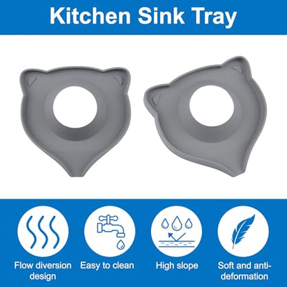 INCREWAY 2PCS Silicone Faucet Mats, Sink Splash Guard, Draining Countertop Protect, Kitchen Bathroom Sink Faucet Mat,Slope Split-flow Drainage, Drip Catcher Tray（Dark Gray） - color: Dark Gray, size: Cat 2pcs