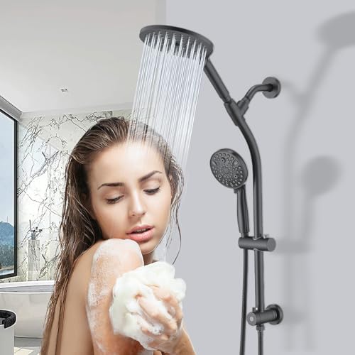 High Pressure Shower Head with Handheld Shower, 26" Adjustable Height Drill-Free Slide Bar, 3-Way Diverter for Easy Reach, Dual Shower Head Combo Set with 5ft Hose - Matte Black - color: Matte Black