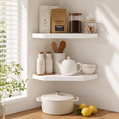 Floating Corner Wall Shelf, White MDF Display Shelf with Cable Management - color: White