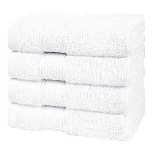 American Soft Linen Salem Washcloth Sets, 4 Piece Luxury 600 GSM 100% Cotton Washcloths for Bathroom, 13x13 inches Washrags Premium Quality Hand Face Towels, White - color: Snow White, size: 13x13"