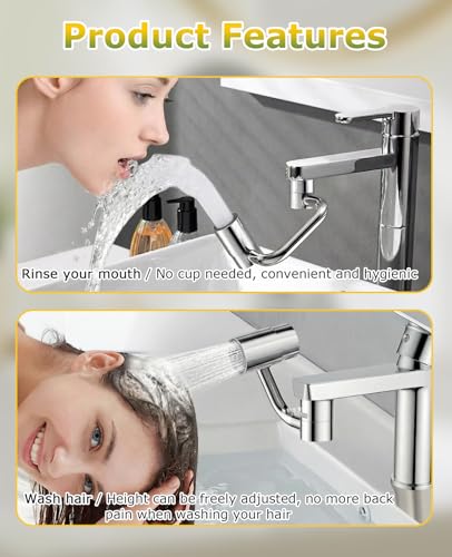 2 Pcs U Shaped Faucet Extender, 1440° Rotatable Adapter 2 Modes Adjustable 360° Rotating Aerator Extension for Kitchen Bathroom Sink
