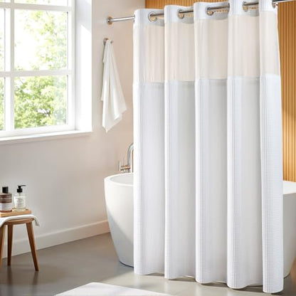 River Dream Cotton Blend Fabric Shower Curtain Set with Liner, White, 71x86 | Waffle Weave, No Hook Needed, with Snap in Replacement Liner, Top Sheer Window, Hotel Quality for Bathroom, Extra Long - color: White, size: 71"W x 86"L (Pack of 1)