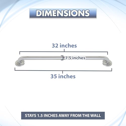 Grab Bar for Bathtub Shower - 1.5" Dia. / Stairs Bed Toilet Bathroom / Stand Assist & Safety Handrail / 304 Stainless Steel / Smooth Grip / 32" - color: Stainless Steel, size: 32 in. Smooth Grip