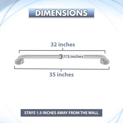Grab Bar for Bathtub Shower - 1.5" Dia. / Stairs Bed Toilet Bathroom / Stand Assist & Safety Handrail / 304 Stainless Steel / Smooth Grip / 32" - color: Stainless Steel, size: 32 in. Smooth Grip