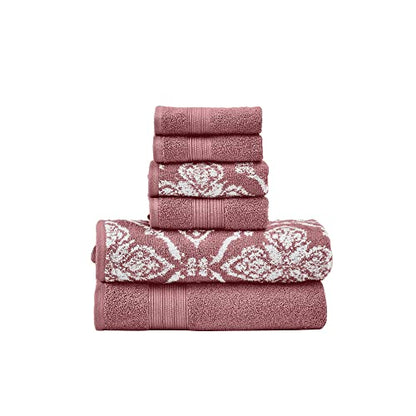 Modern Threads Amaris 6-Piece Reversible Yarn Dyed Jacquard Towel Set - Bath Towels, Hand Towels, & Washcloths - Super Absorbent & Quick Dry - 100% Combed Cotton, Rosewood - color: Rosewood, size: Small, style: Bohemian