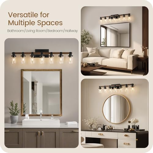 7-Light Bathroom Light Fixture, Farmhouse Vanity Lights for Bathroom with Glass Shade, Rustic Bathroom Light Fixtures, E26 Base F16BD05 - size: 7-Light