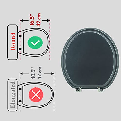 Round Toilet Seat Wood Toilet Seat Prevent Shifting with Zinc Alloy Hinges American Standard Size Toilet Seat Easy to Install also Easy to Clean(Round,Sparkling Black) - color: Navy Blue, size: Round