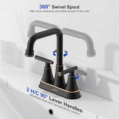 Oil Rubbed Bronze 4 inch Centerset Bathroom Faucets for Sink 2 Hole | Bathroom Sink Faucet with Pop-up Drain and Supply Lines, Stainless Steel 2-Handle Centerset Faucet for Vanity RV Restroom - color: Oil Rubbed Bronze X2