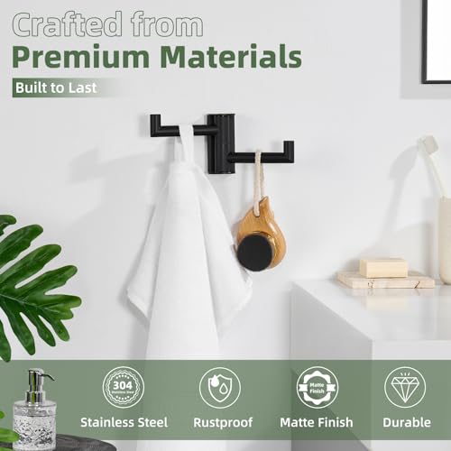 Aomasi Matte Black Swivel Towel Hook 2 Arms, 304 Stainless Steel Bathroom Double Towel Holder, Wall Mounted - color: Matte Black, size: 1 Pack