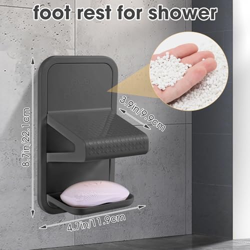 Shower Foot Rest for Shaving Legs, No Drill Strong Adhesive（Dark Gray） | The shower foot rest features a drainable soap storage box and is made of thickened plastic, ensuring durability and safety. - color: Dark Gray