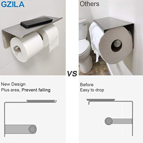 Large Double Toilet Paper Holder with Shelf, GZILA Dual Toilet Paper Rolls Holder Wall Mounted, Bathroom Mobile Phone Storage Rack, Tissue TP Dispenser, SUS304 Stainless Steel Brushed Nickel - color: Brushed Nickel