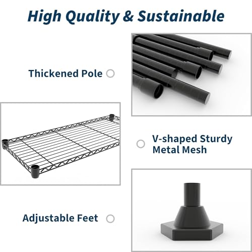 Garvee 71" Wide Storage Shelves Metal Shelving Units 5 Tier, 1325LBS | Heavy Duty & Adjustable Wire Shelving Rack, Standing/L-shaped, Use for Garage Kitchen Pantry Warehouse, Black - size: 70.5"Hx15.7"Dx71"W, 5-Layer