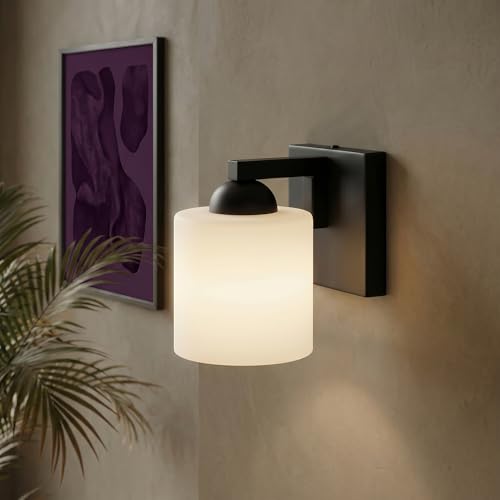 mirrea 1-Light Black Bathroom Vanity Light with White Glass Shade | Over Mirror,Wall Sconce,ETL listed,Bathroom Lighting Fixtures,Elegant Design,Milk White Glass Shade,Easy Installation - color: Black, size: 1-light