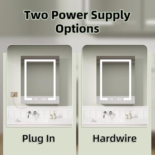 LED Medicine Cabinet 24x30 Anti-Fog Mirror Dimmable Recessed Mount | 3 Color Dimmable LED. Time Temp Display. Anti-Fog IP44. 2 Outlets+2 USB. Plug-in/Hardwired. Recessed/Wall Mount. Right Hinge. - size: 24x30"R, style: Style-A