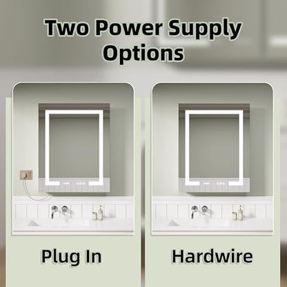 LED Medicine Cabinet 24x30 Anti-Fog Mirror Dimmable Recessed Mount | 3 Color Dimmable LED. Time Temp Display. Anti-Fog IP44. 2 Outlets+2 USB. Plug-in/Hardwired. Recessed/Wall Mount. Right Hinge. - size: 24x30"R, style: Style-A