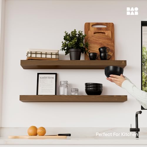 Solid Wood Floating Shelves for Wall 30 Inches Long, Walnut Wooden Shelf | Real Wood, Large Bathroom Shelf, 30 Inch, Heavy Duty, Kitchen Bedroom Rustic Farmhouse, Walnut Finish, 30W × 6.7D, Set of 2 - color: Walnut, size: 30 Inch