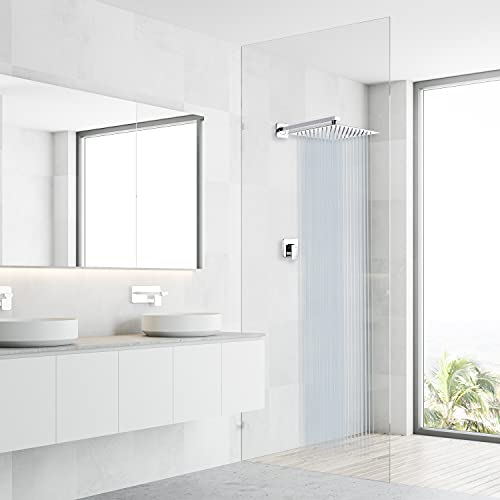 Chrome Rain Shower Head with Extension Arm 12 Inch Square Shower Head with 16 Inch Shower Arm Large Stainless Steel Rainfall Showerhead Waterfall Full Body Coverage by GGStudy - color: Chrome, size: 12inch